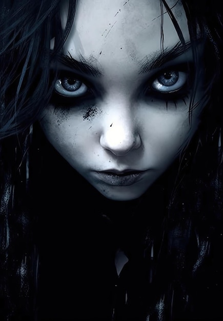 a woman with dark makeup and black eyes