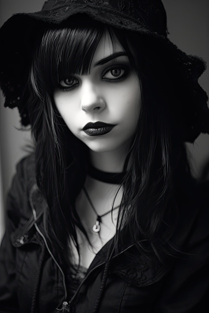 a woman with dark makeup and black hair