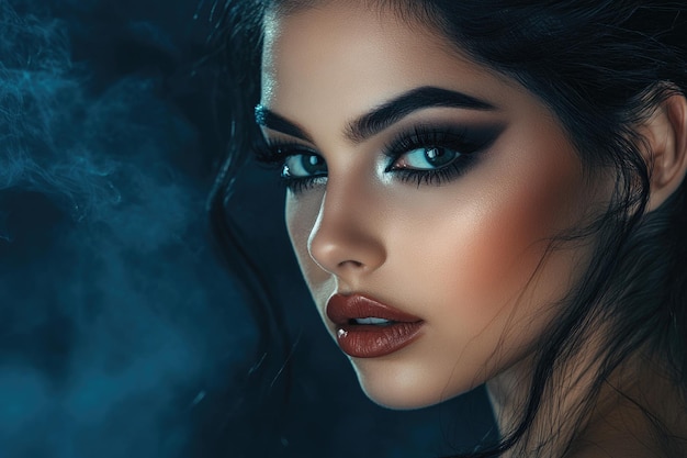 Photo woman with dark makeup smoky eyes on an isolated background