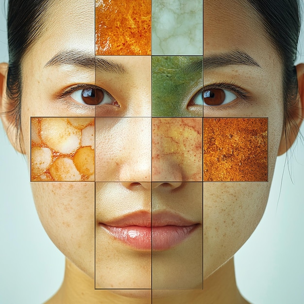 Photo a woman with different colors of different colors on her face