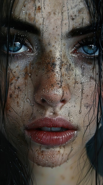 a woman with a dirty face and the words  dust  on the face