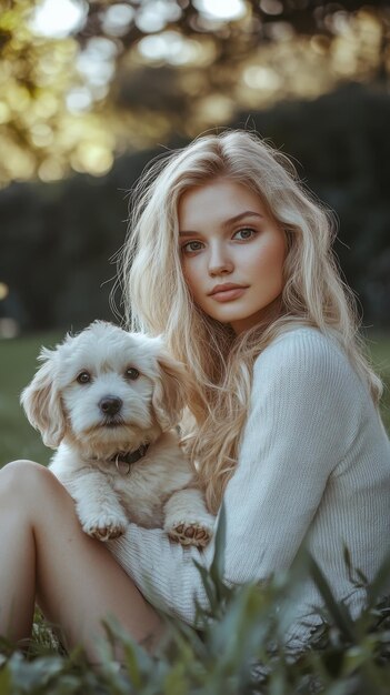 Photo a woman with a dog and a dog