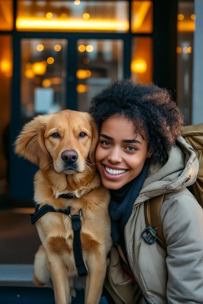 A woman with a dog smiling