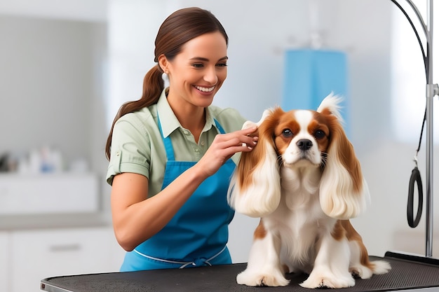 a woman with a dog that has the word dog on it