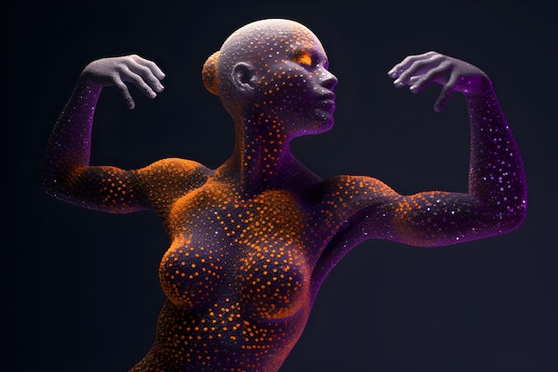 A woman with dots on her body is shown in a 3d image.