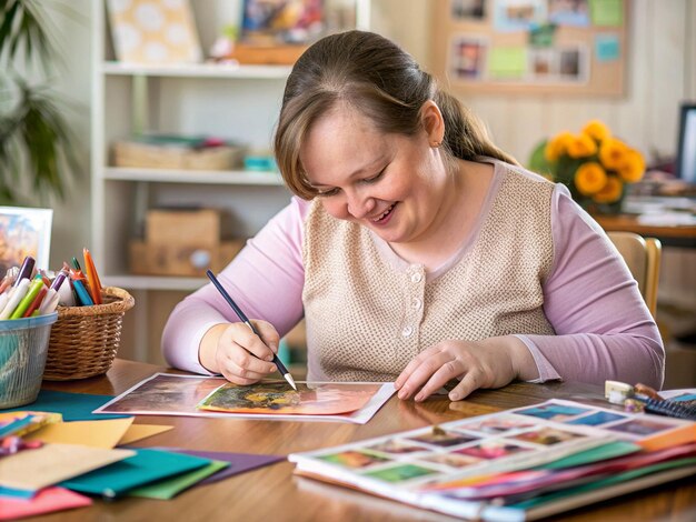 A woman with Down syndrome attending a scrapbooking session