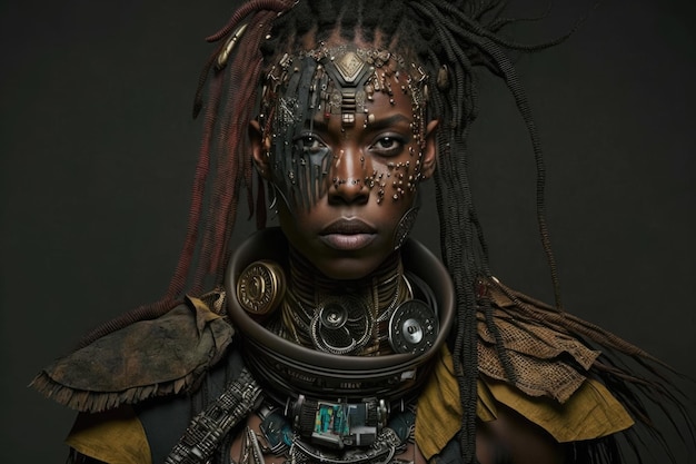 A woman with dreadlocks and a face painted with a black face and a black face.