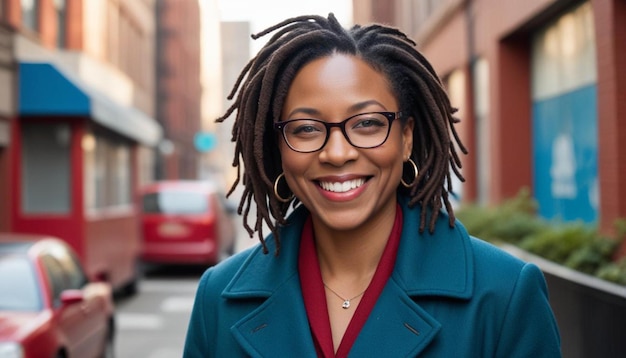 Photo a woman with dreadlocks is smiling for the camera