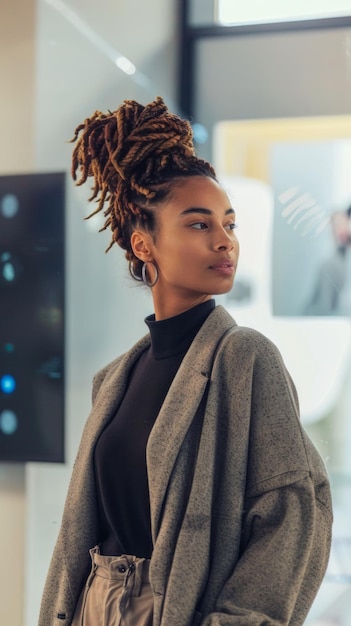 Woman With Dreadlocks Standing in an Office