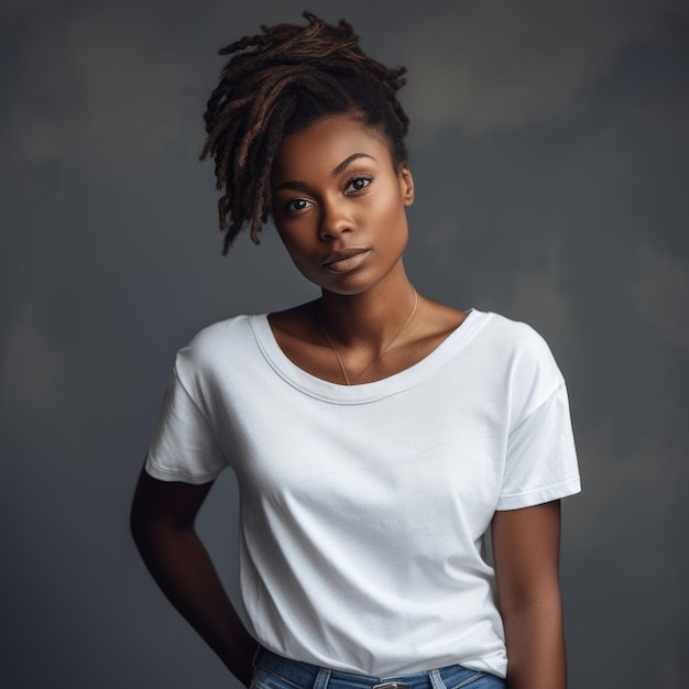 A woman with dreadlocks and a white shirt