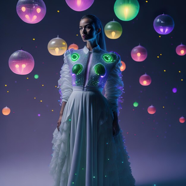 Photo woman with dress white in the surreal background