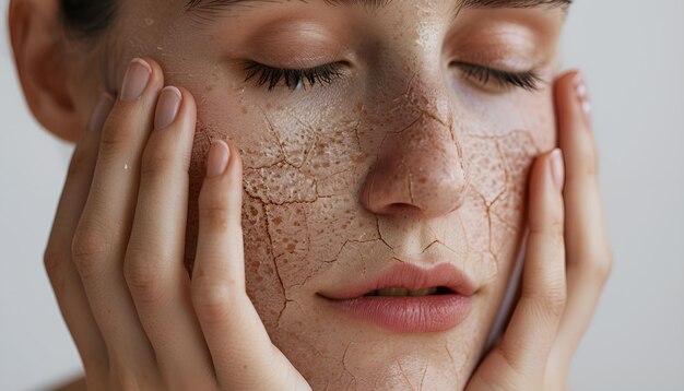 Photo woman with dry skin on face closeup