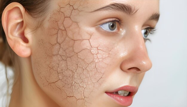 Photo woman with dry skin on face closeup