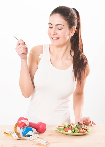 Woman with ealthy food