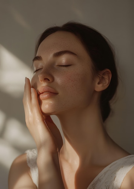 Woman with eczema applying moisturizer