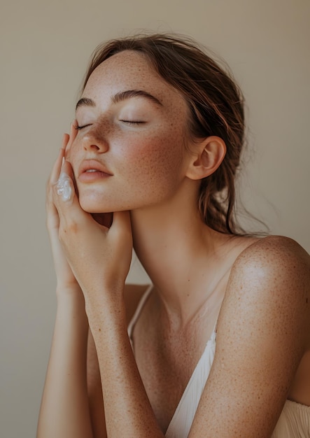 Woman with eczema applying moisturizer