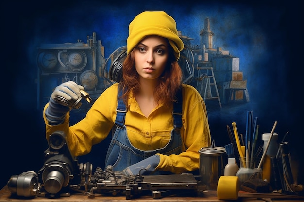 Woman with engineer tools