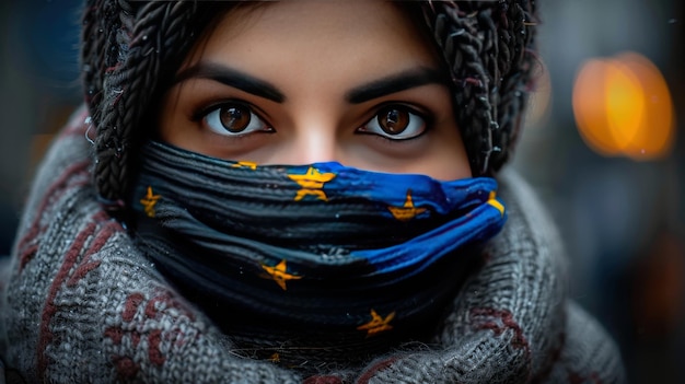 Photo woman with european flag political and gender equality concept