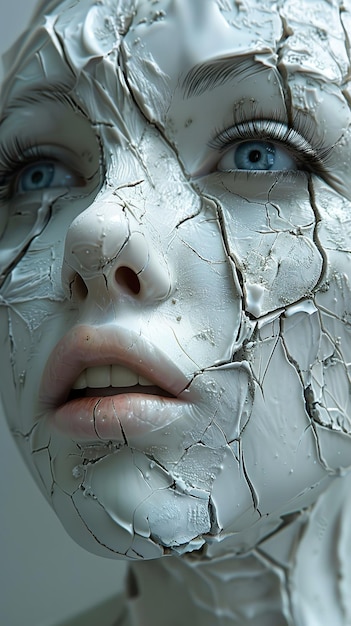 a woman with a face covered in broken glass