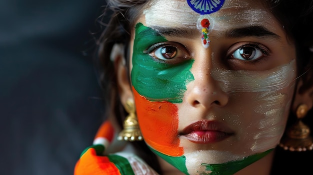 a woman with a face painted with the flag on her face