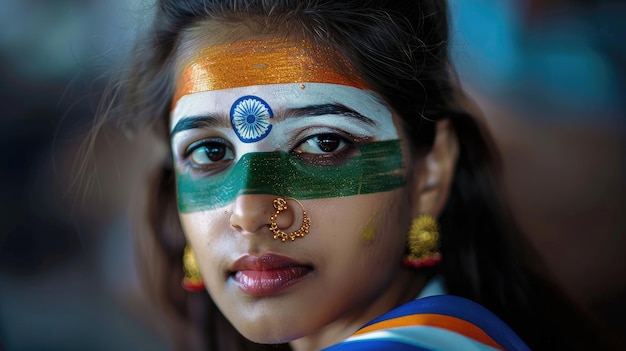 a woman with a face painted with the flag on her face