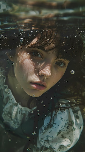 a woman with a face and a water drop in her hand