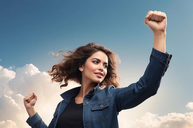 Photo woman with fist in the air women empowerment concept