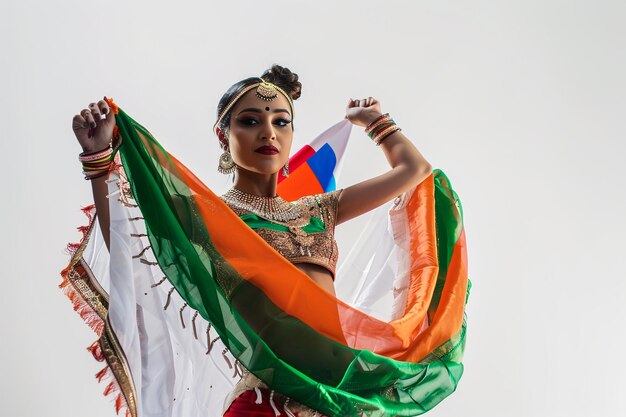 Photo a woman with a flag that says quot indian quot on it