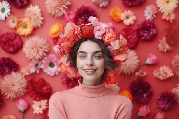 A woman with a flower crown on her head generative AI