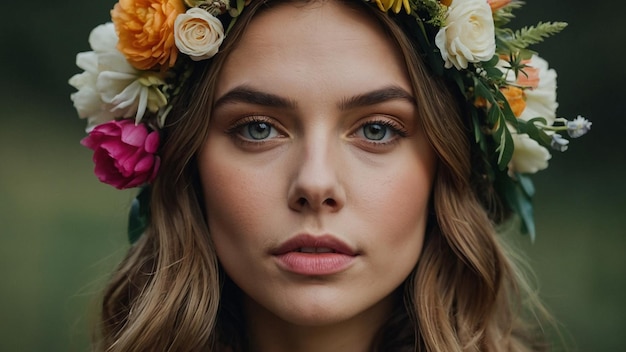 A woman with a flower crown on her head