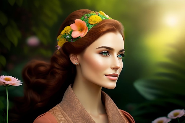 A woman with a flower crown on her head