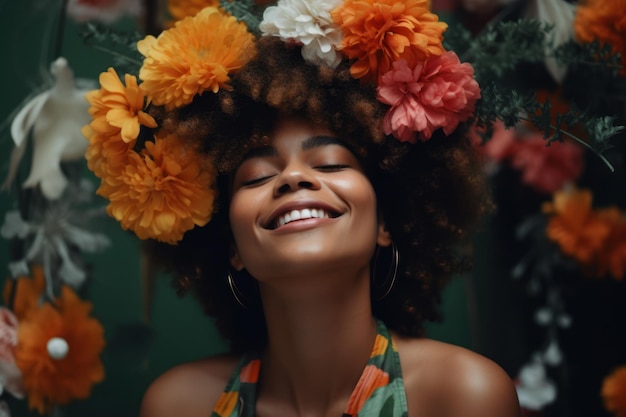 A woman with a flower crown on her head