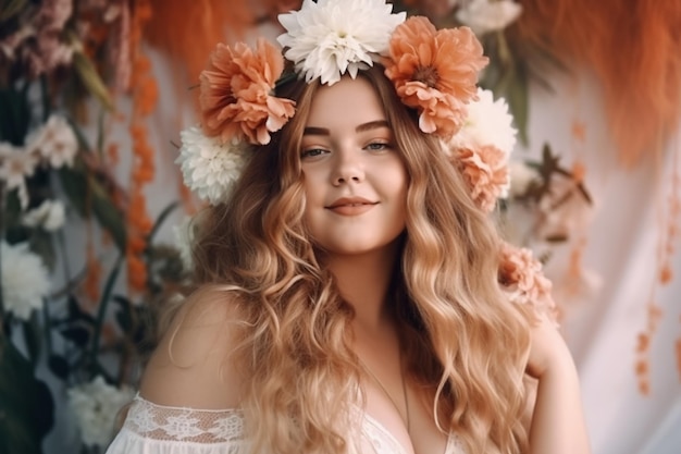 A woman with a flower crown on her head