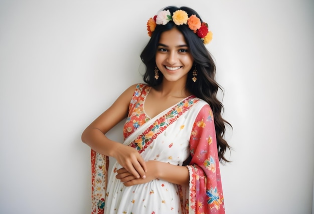 a woman with a flower crown on her head