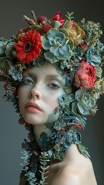 a woman with a flower hat and the word  wild  on it