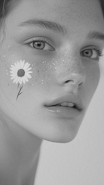 Photo a woman with a flower on her face and the words quot daisy quot on her face