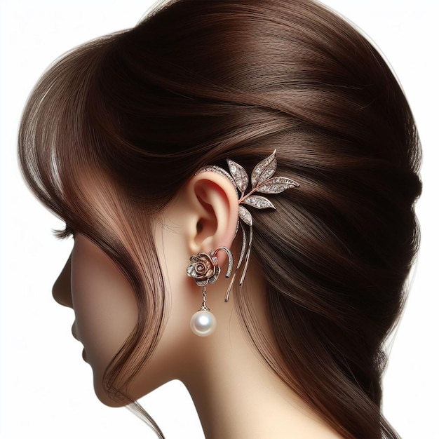 a woman with a flower in her hair is wearing a silver flower in her hair