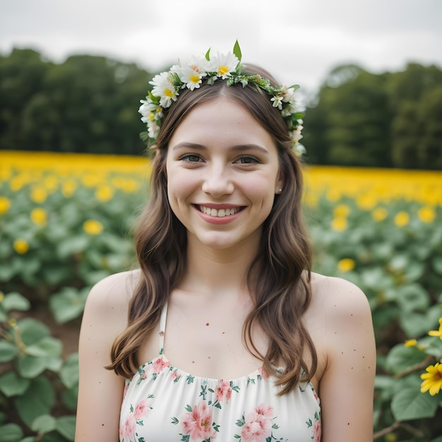 A woman with a flower in her hair smiles