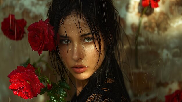 a woman with a flower in her hair