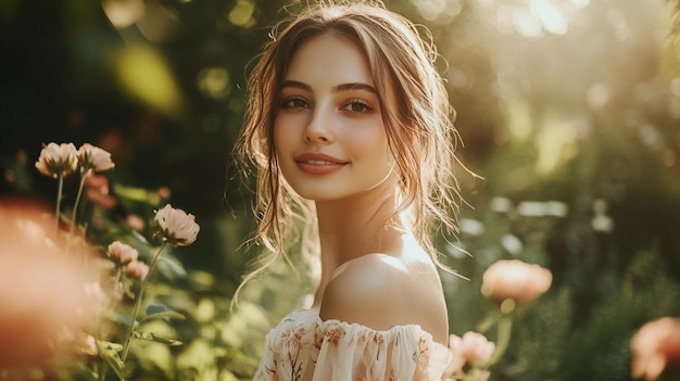 Photo a woman with a flower in her hair