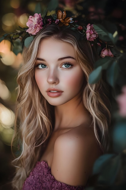 Photo a woman with a flower in her hair