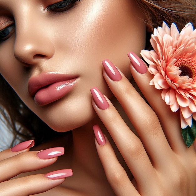 Photo a woman with a flower in her hand and a flower in the foreground