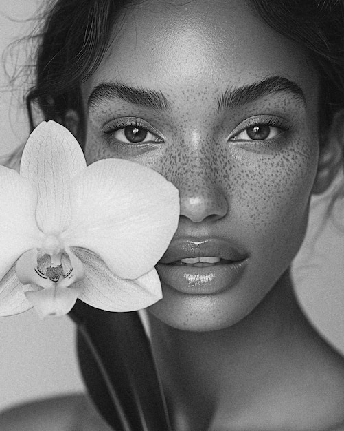 Photo a woman with a flower in her hand