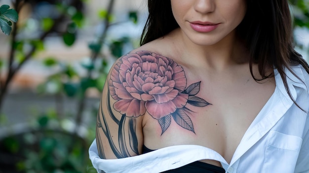 Photo a woman with a flower tattoo on her arm