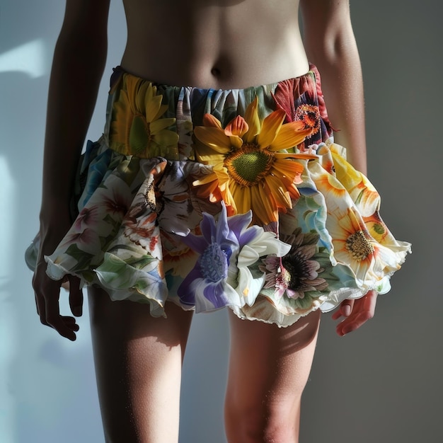 Photo a woman with a flowered skirt that has the word  on it