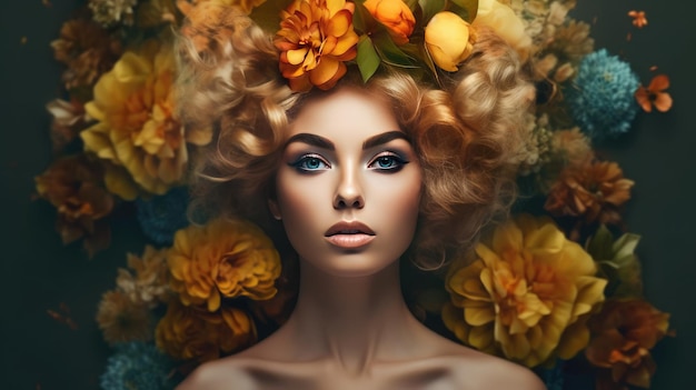 A woman with flowers in her hair