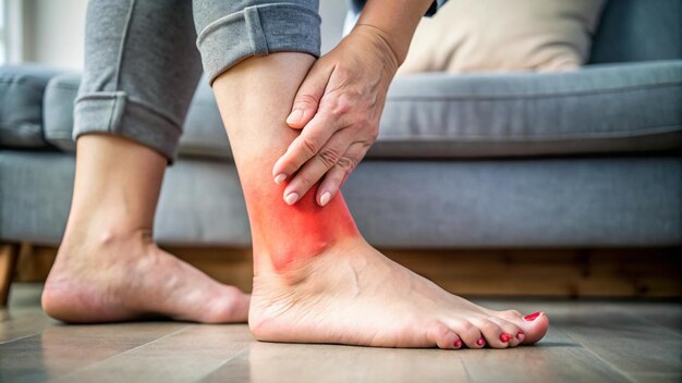 a woman with a foot on the floor with a foot on the floor