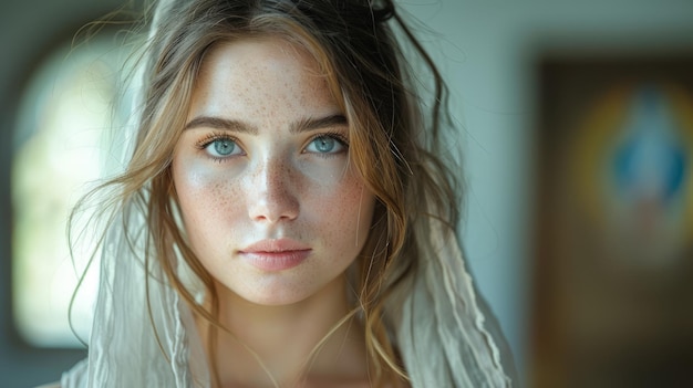 Woman With Freckled Hair and Blue Eyes