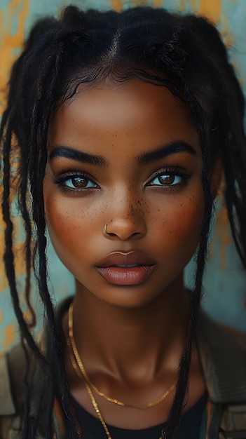 Photo a woman with freckles and freckles is shown with a gold chain