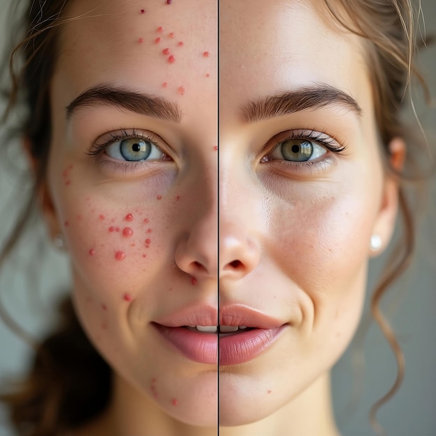 woman with a freckles on her face before and after